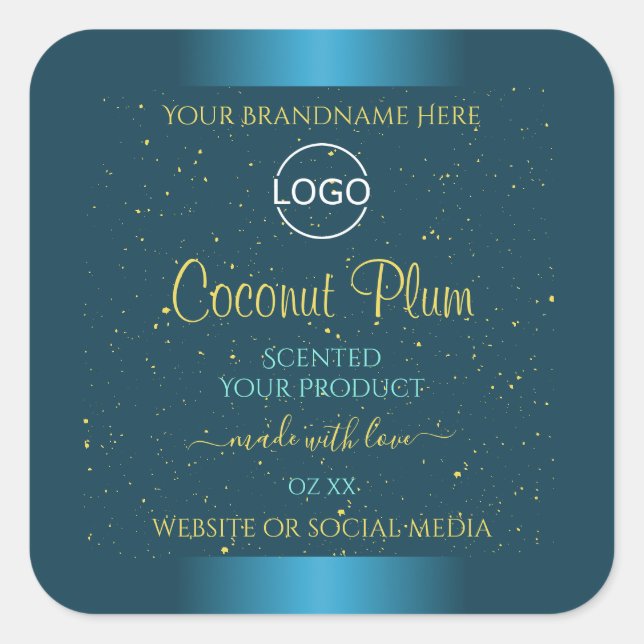 Elegant Teal Product Labels Gold Soft Glitter Logo (Front)