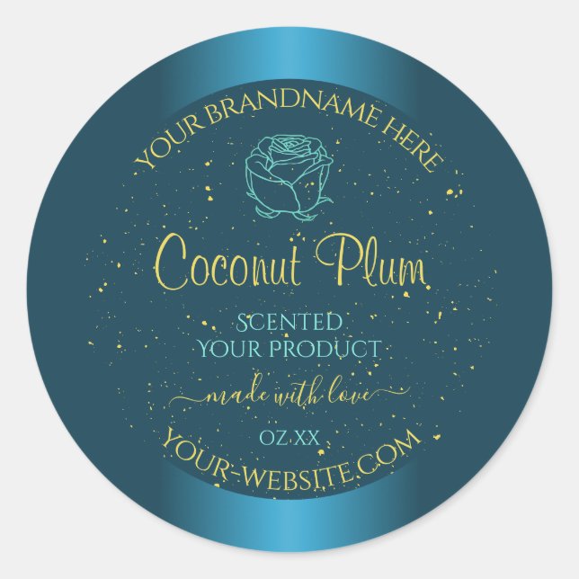 Elegant Teal Product Labels Gold Soft Glitter Rose (Front)