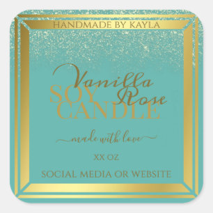 Elegant Teal Product Packaging Labels Gold Frame
