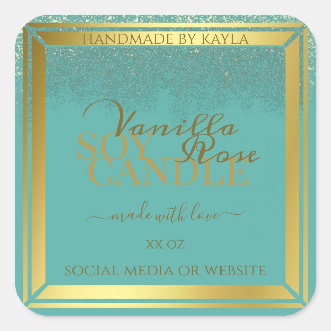 Elegant Teal Product Packaging Labels Gold Frame (Front)