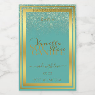 Elegant Teal Product Packaging Labels Gold Frame