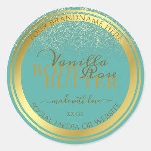 Elegant Teal Product Packaging Labels Gold Frame