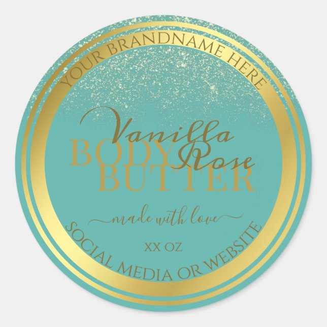 Elegant Teal Product Packaging Labels Gold Frame (Front)