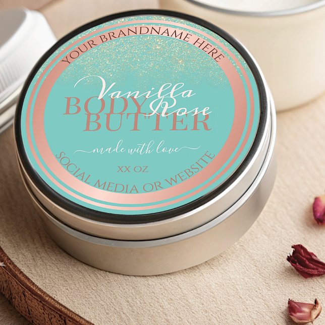 Elegant Teal Product Packaging Labels Rose Gold (Creator Uploaded)