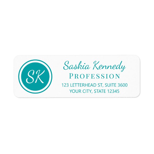 Elegant Teal Professional Monogram Return Address (Front)