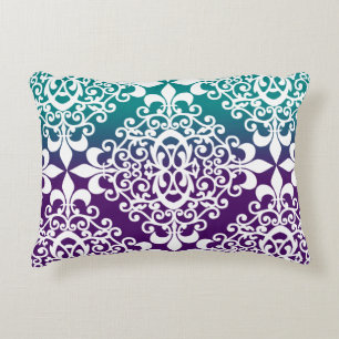 Elegant Teal Purple And White Pattern Decorative Pillow