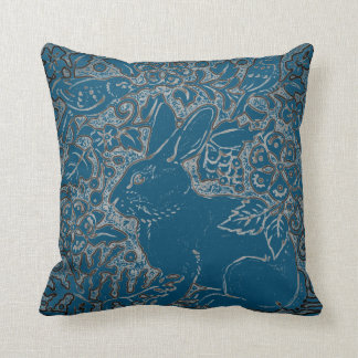 Elegant Teal Rabbit Bird Animal Floral Art Deco Throw Pillow
