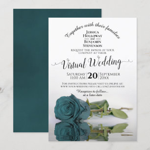 Elegant Teal Reflecting Rose Virtual Wedding Invitation