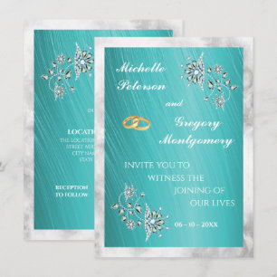 Elegant Teal Rhinestone & Marble Wedding Invitation