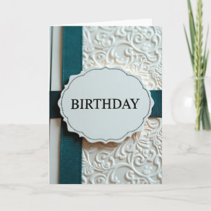 Elegant Teal Ribbon Birthday Card