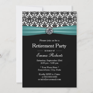 Elegant Teal Ribbon Damask Retirement Party Invitation