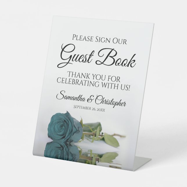 Elegant Teal Rose Please Sign Our Guest Book (Front)