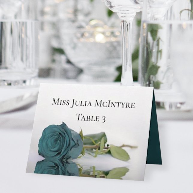 Elegant Teal Rose Wedding DIY Fold Place Card (Creator Uploaded)