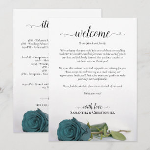 Elegant Teal Rose Wedding Welcome & Itinerary Program