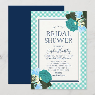 Elegant Teal Roses Floral Bridal Shower Invitation