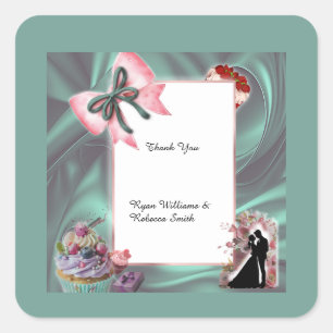 Elegant Teal Satin and Blush Bow Sticker