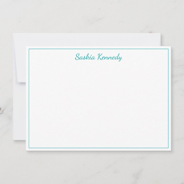 Elegant Teal Script Border Personalized Card (Front)