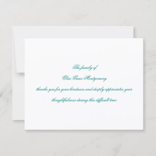 Elegant Teal Script Funeral Acknowledgement Thank You Card