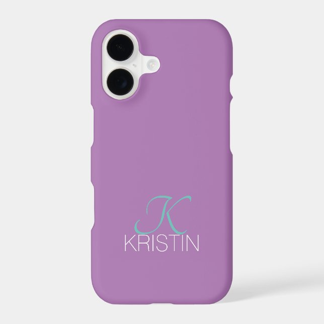 Elegant Teal Script Monogram & Name, Lavender (Back)