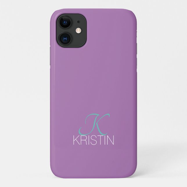 Elegant Teal Script Monogram & Name, Lavender Case-Mate iPhone Case (Back)