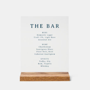 Elegant Teal Serif Bar Menu Acrylic Sign