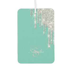 Elegant Teal, Silver Glitter Drips Air Freshener