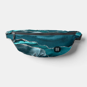 Elegant Teal Silver Glitter Marble Watercolor Fanny Pack