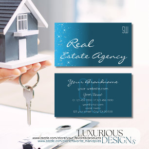 Elegant Teal Sparkle Glitter Stars with Initials Business Card