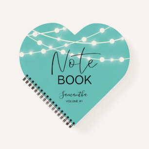 Elegant Teal String Lights Your Name Notebook