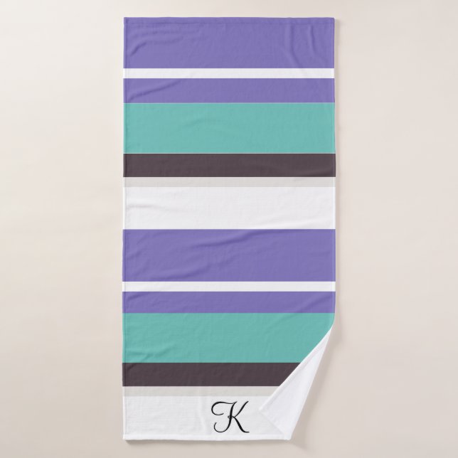 Elegant Teal Striped Customizable Contemporary  Bath Towel Set (Bath Towel)