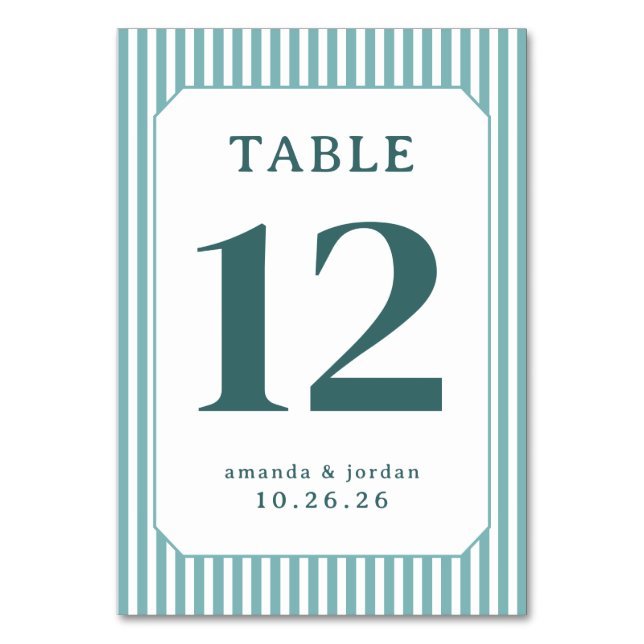 Elegant Teal Table Number (Front)