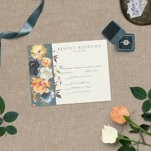 Elegant Teal Terracotta Navy Boho Floral RSVP Card