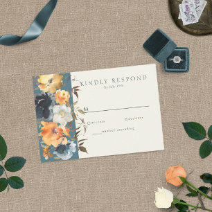 Elegant Teal Terracotta Navy Boho Floral RSVP Card