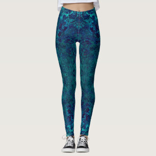 Elegant Teal Turquoise Black Gemstone Design Leggings