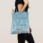 Elegant Teal Turquoise Green Wedding Bridesmaid Tote Bag<br><div class="desc">Elegant wedding Bridesmaid with custom name tote bags. Teal turquoise green floral pattern bridal party gifts. Classy,  chic,  modern,  trendy,  stylish,  beautiful succulent metallic look favours. Image copyright Marg Seregelyi Photography.</div>