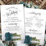 Elegant Teal Turquoise Rose Budget Wedding Program<br><div class="desc">These wedding programs are elegant and tasteful, while still being budget friendly. The design features a single long-stemmed teal or turquoise coloured rose lying on its side, reflecting in a pool of water with waves and ripples. The typography features lacy black script calligraphy, and there is room for details on...</div>