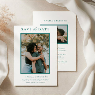 Elegant Teal Two Sided Photo Wedding Save The Date