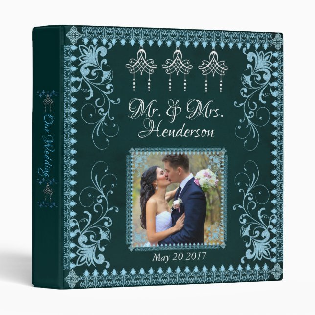 Elegant Teal Victorian Wedding Photo Binder Album (Front/Spine)