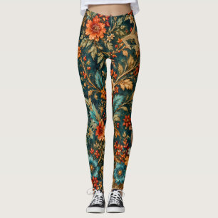 Elegant Teal Vintage Floral Leggings