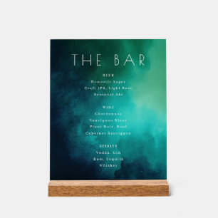 Elegant Teal Watercolor Bar Menu Acrylic Sign