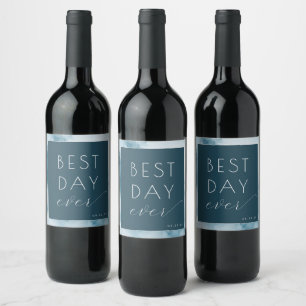 Elegant Teal Watercolor Celebration Wine Label