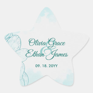 Elegant Teal Watercolor Floral Wedding Invitation  Star Sticker
