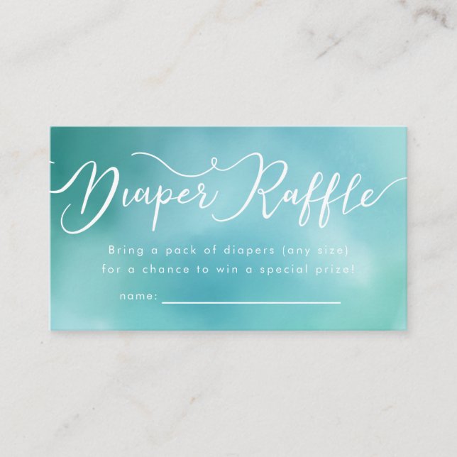 Elegant Teal Watercolor Ombre Diaper Raffle Ticket Enclosure Card (Front)