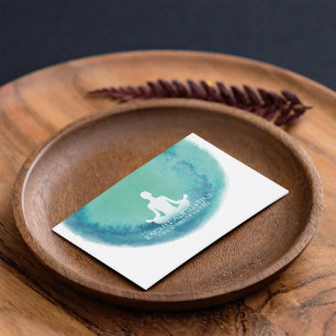 Elegant Teal Watercolor Yoga Meditation Instructor Business Card