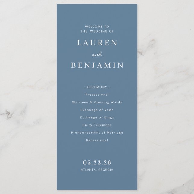 Elegant Teal Wedding Ceremony Program (Front)
