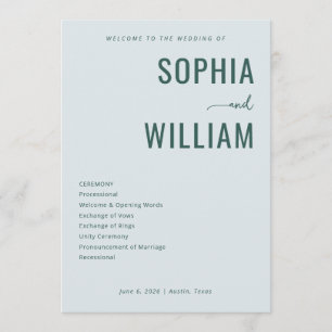 Elegant Teal Wedding Ceremony Schedule Program