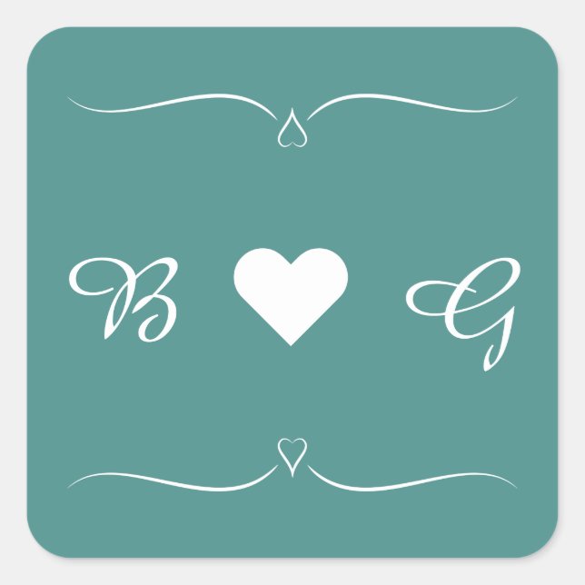 Elegant Teal Wedding Heart Monogram Letter Seal (Front)