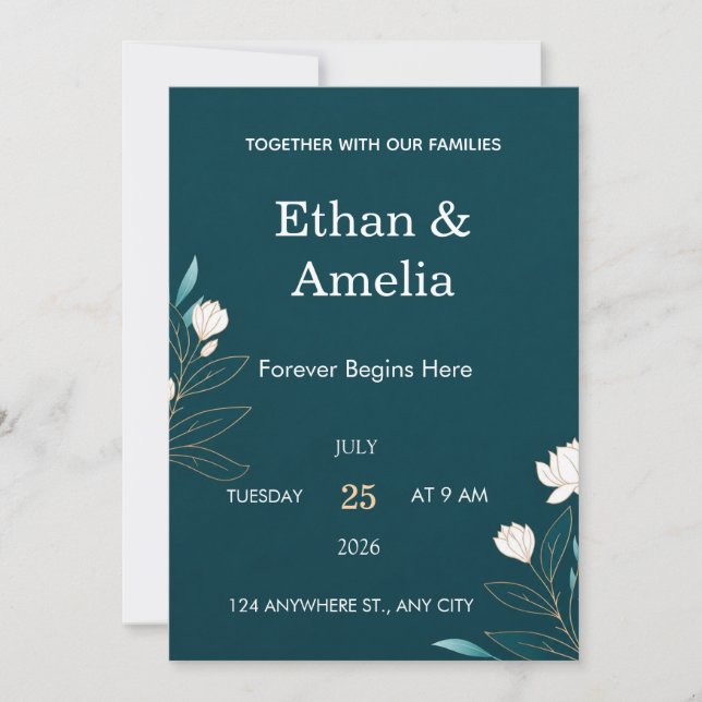 Elegant Teal Wedding Invitation (Front)