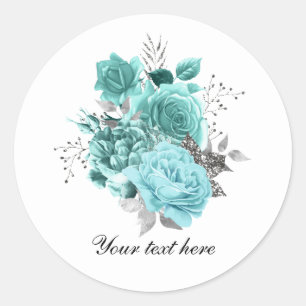 Elegant teal Wedding roses customizable Classic Round Sticker