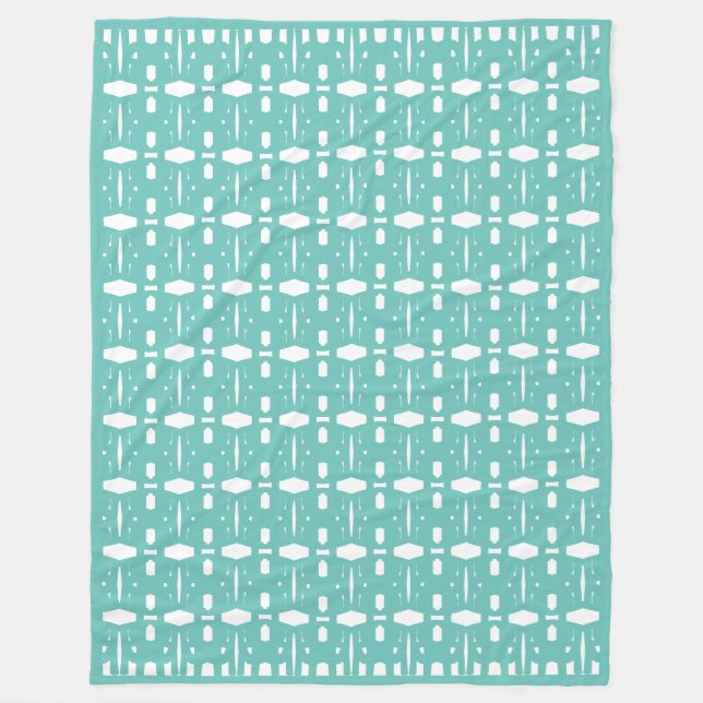 Elegant Teal & White Geometric Pattern Fleece Blanket (Front)
